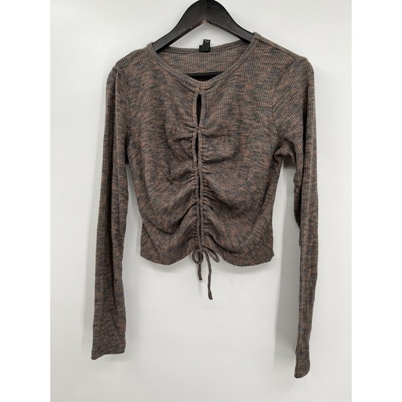 NWT Wild fable Women's Blouse‎ Cozy Knit Long Sleeve Front Lace-Up Brown Size M - Picture 1 of 10